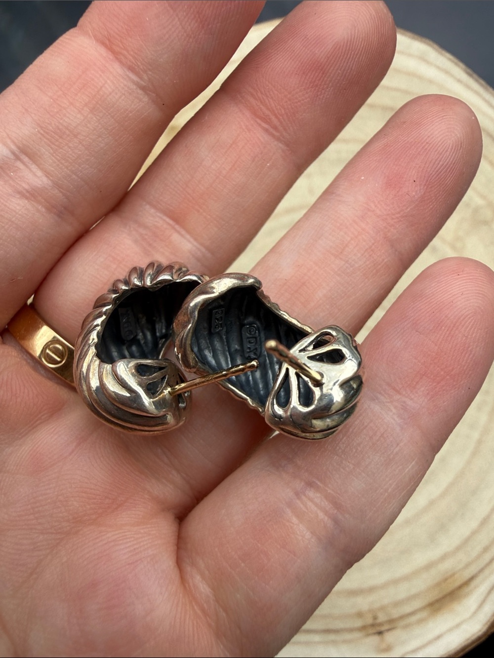 David Yurman Sterling Silver 925 Earrings with 14K Yellow Gold Posts - Picture 6 of 8